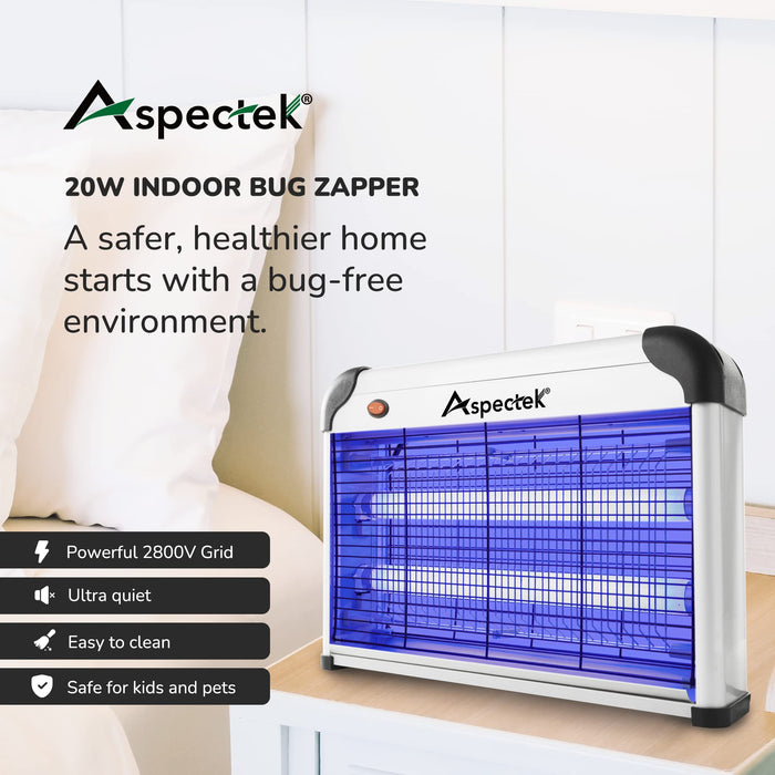 ASPECTEK Powerful 20W Electronic Insect Indoor Zapper, Bug Zapper, Fly Zapper, Mosquito Killer-Indoor Use Including 2 Pack Replacement Bulbs