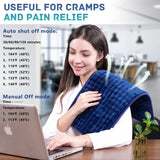 QALTGC Heating Pad (12"x 24"),Dual Mode Controller, Machine Washable, Comfortable Soft for Cramps/Pain Relief（Dark Blue）