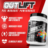 Nutrex Research Outlift Clinically Dosed Pre Workout Powder with Creatine, Citrulline, BCAA, Beta-Alanine | Intense Energy, Pumps Preworkout Supplement for Men and Women | Gummy Bear, 20 Servings