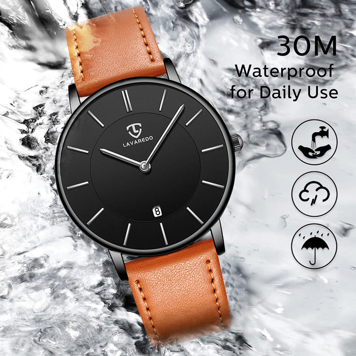 BEN NEVIS Watch, Mens Watch,Minimalist Fashion Simple Wrist Watch Analog Date with Leather Strap Orange Blue