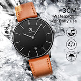 BEN NEVIS Watch, Mens Watch,Minimalist Fashion Simple Wrist Watch Analog Date with Leather Strap Orange Blue