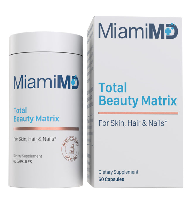 MiamiMD Total Beauty Matrix Collagen Supplements for Women - Collagen Capsules with Vitamin C for Hair, Skin and Nails - Cruelty Free - 60 Capsules