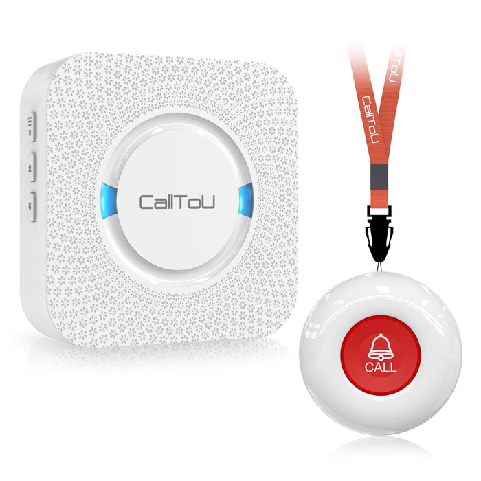 CallToU Caregiver Pager Wireless Call Button Nurse Alert System 500+ Feet for Home/Elderly/Patient/Disabled 1 Plugin Receiver 1 Waterproof Transmitter