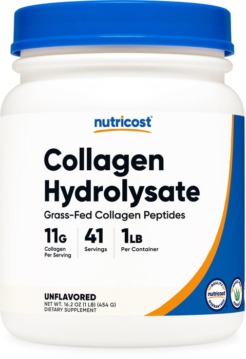 Nutricost Grass-Fed Collagen Powder 1LB (454 G) - Bovine Collagen Hydrolysate (Unflavored) - Collagen Peptides