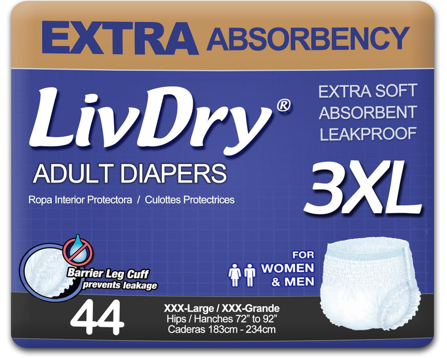 LivDry Adult Incontinence Underwear, Extra Absorbency Adult Diapers, Leak Protection (XXX-Large (44 Count))