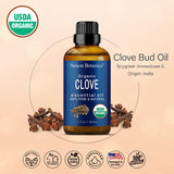 Nexon Botanics Organic Clove Essential Oil, 30 ml, Undiluted, Cruelty-Free, Non-GMO, Soothes Toothaches, Relaxes Muscles, Aromatherapy, Skincare, Packaged in USA