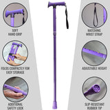 HealthSmart Folding Walking Stick, Soft Comfort Grip Collapsible Walking Stick, Adjustable Folding Walking Cane, Lavender