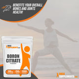 BulkSupplements.com Boron Citrate Powder - Boron 5mg, Boron Supplement for Men & Women, Food Grade Boron - for Bones & Joints Support, 5mg of Boron, 100mg per Serving, 250g (8.8 oz)