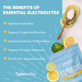 Paleovalley Essential Electrolytes Powder - Full Spectrum Lemon Lime Electrolyte Powder for Hydration, Energy and Muscle Recovery - No Sugar Added - 28 Servings