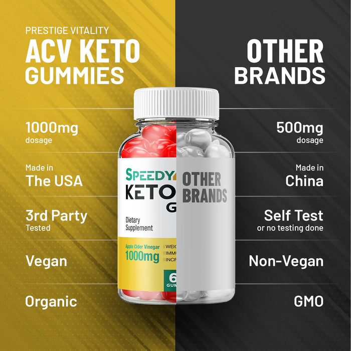 Speedy Keto ACV Gummies - Advanced Formula Speedy Keto Plus ACV Gummies Apple Cider Vinegar Speedy ACV Dietary Supplement Men Women (60 Gummies)