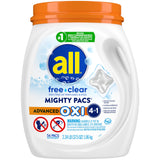 all Laundry Detergent Pacs, Mighty Pacs with OXI Stain Removers and Whiteners, Free Clear, Unscented and Dye Free, 56 Count