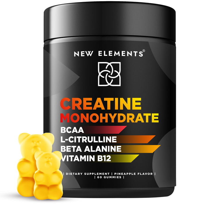 New Elements Creatine Monohydrate Gummies with BCAA L-Citrulline Beta Alanine & Vitamin B12 | The Ultimate Energy Booster | Muscle Builder | Best Pre Workout Supplement for Men & Women