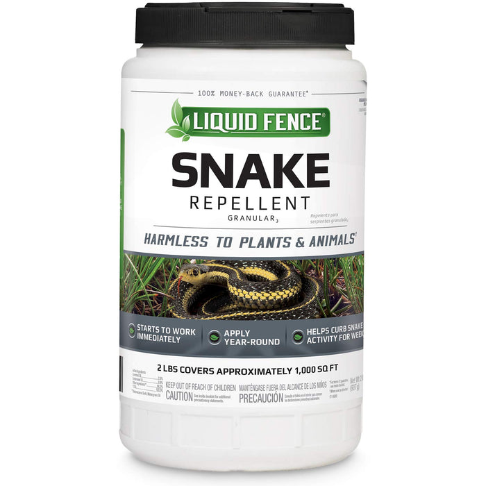 Liquid Fence Snake Repellent Granules, Safe Around Kids and Pets When Used & Stored as Directed, Keep Snakes Out of Garden, Patio and Backyard, 2 lb