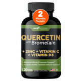 Quercetin with Vitamin C and Zinc - Quercetin 500mg - Quercetin with Bromelain - Zinc Quercetin - 120 Veggie Caps. Quercetin Supplements + Vitamin D3 (Non-GMO, Gluten-Free, Vegan) 2 Month Supply