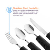 Special Supplies Adaptive Utensils (4-Piece Kitchen Set) Weighted, Non-Slip Handles for Hand Tremors, Arthritis, Parkinson’s Elderly use - Stainless Steel Knife, Fork, Spoons (Black Weighted Bendable)