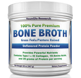 YounGlo Research Bone Broth Beef Protein Powder 20 oz, High Collagen & Gelatin from Grass Fed Bovine, Delicious Marrow Benefits for Soups & Sipping Broths, Unflavored Animal Based Keto Concentrate