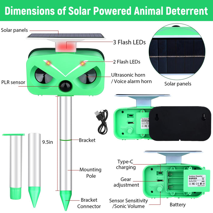 Cat Repellent Outdoor,Ultrasonic Pest Repellent Solar Powered,Cat Repellent Outdoor to Keep Cats Away,Animal Deterrent Devices Outdoor with Flashing Lights,Rabbit Repellent Ultrasonic Solar for Yard