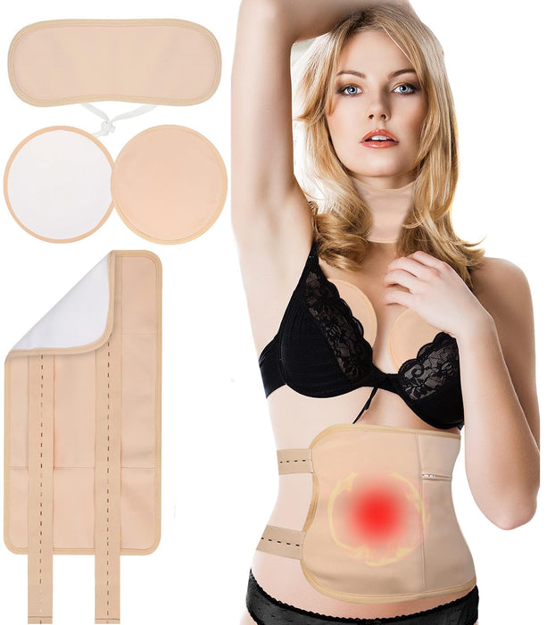 Castor Oil Pack for Waist, Chest and Thyroid Neck, 4 Pack Reusable Cotton Organic Castor Oil Pack for Liver Detox with Adjustable Elastic Strap and Zipper, Anti Oil Leak Essential Oil Pack