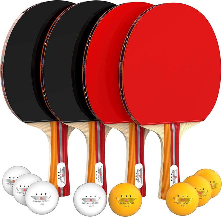 NIBIRU SPORT Ping Pong Paddles Set of 4 - Table Tennis Paddles, 8 Balls, Storage Case - Table Tennis Rackets & Game Accessories