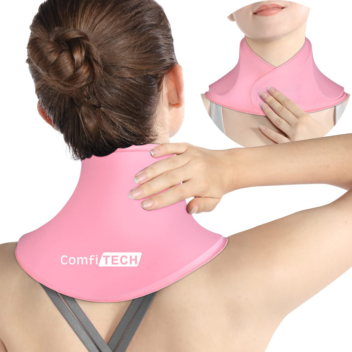 ComfiTECH Neck Ice Pack Wrap Gel Reusable Ice Packs for Neck Pain Relief, Cervical Cold Compress Ice Pack for Sports Injuries, Swelling, Office Neck Pressure and Cervical Surgery Recovery (Pink)