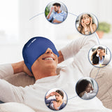 Comfitech Migraine Ice Head Wrap, Headache Relief Hat for Migraine Cap for Tension Puffy Eyes Migraine Relief Cap for Sinus Headache and Stress Relief Cold Compress (Medium Blue)