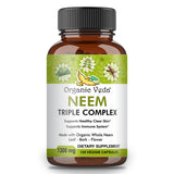 Organic Veda Neem Capsules, Triple Complex Neem Formula with Organic Neem Leaf Extract, Bark & Flower - Herbal Supplements for Clear Skin, Cleanse & Immunity - 120 Vegan Capsules