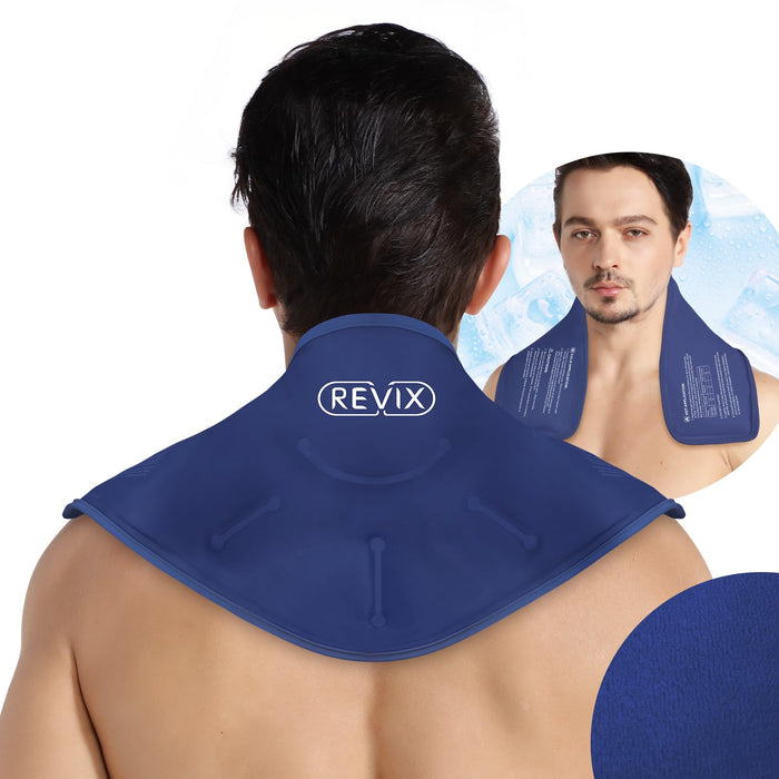 REVIX XL Neck Ice Pack for Injuries Reusable, Hot and Cold Pack for Neck and Shoulders Pain Relief, Office Neck Pressure, Sprains, Ice Gel Pack for Muscles Spasms & Inflammation, Navy