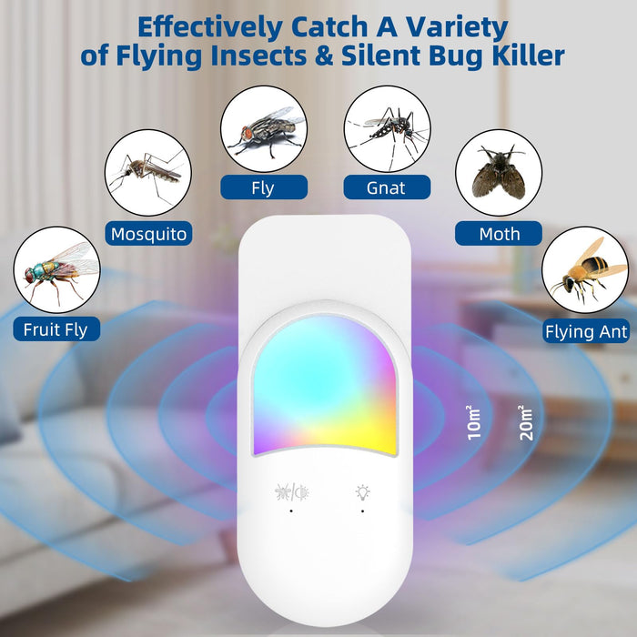 Voraiya® UV Light Flying Insect Trap Plug-in Mosquito Killer Indoor Fruit Flies Gnat Moth Catcher Fly Tapper with Night Light for Home Office (2 Pack)