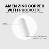 Amen Zinc & Copper Supplement + Probiotics, 3 Months Supply, One Per Day - 50 mg Zinc Picolinate Vitamin Pills - Essential Minerals Supplements – 2 Billion CFUs Probiotic – Vegan, Non-GMO, 90 Capsules