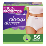 Always Discreet Adult Incontinence & Postpartum Incontinence Underwear for Women, Large, Maximum Protection, Disposable, 28 Count x 2 Pack (56 Count total)