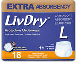 LivDry Adult Incontinence Underwear, Extra Absorbency Adult Diapers, Leak Protection, Large, 18-Pack