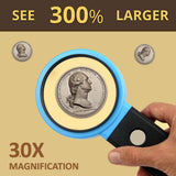 Vision Aid 30x Hands-Free Magnifier with Ultra Bright 36 LED Lights and Case - 40x Loupe Magnifying Glass with Stand for Reading Jewelry Coins Watch Hobby Crafts Close Work