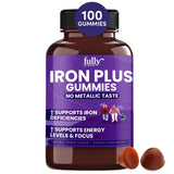 FULLY NUTRITION Iron Gummies Supplements for Adults (Women, Men) and Kids – Grape Flavor- Supports Anemia, Energy and Focus Levels – 100 Count