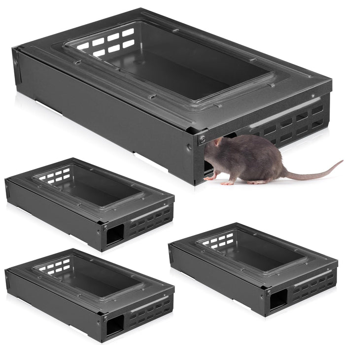 4 Pack Multi Catch Mouse Trap Clear Top Humanized Mouse Trap Rodent Mouse Trap for Indoor Outdoor Rat Control Pet and Kids Security (Black)