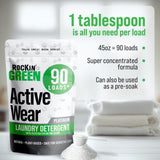 Rockin' Green Laundry Detergent, Plant based, All Natural Laundry Detergent Powder, Vegan and Biodegradable Odor Fighter, Safe for Sensitive Skin (Active Wear 90 Loads - Unscented)