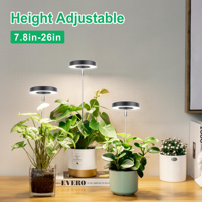 LORDEM Grow Light, Full Spectrum LED Plant Light for Indoor Plants, Height Adjustable Growing Lamp with Auto On/Off Timer 4/8/12H, 4 Dimmable Brightness, Ideal for Small Plants, 3 Packs of Black