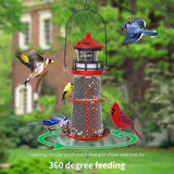 wtreew Solar Lighthouse Bird Feeder with Rotating Beacon - 14" Hanging Mesh Wild Bird Feeders for Eaves, Balcony, Trees, Hooks, Ideal Bird Feeder Gifts for Bird Lovers,Women,Kids,Elderly(Apple Red)