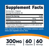 Nutricost CDP Choline (Citicoline) 300mg, 60 Vegetarian Capsules - Non-GMO, Vegetarian Friendly, Gluten Free …