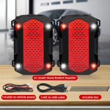 2 Pack Ultrasonic Rodent Repellent Under Hood Animal Repeller Battery Powered with Red & White Strobe Lights Rat Deterrent Out of Car Engines Mouse Blocker Rodent Defense Vehicle Protection