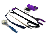 Hip Kit for Total Hip Replacement Prime Kit, Shoe Horn, Foldable 32" Grabber Tool, Dressing Stick & Sock Aide, Leg Lifter, Long Bath Sponge, Grabbers Elderly Reaching Tool, 6PC-Kit, Purple, by Luxet