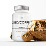 Amen Zinc & Copper Supplement + Probiotics, 3 Months Supply, One Per Day - 50 mg Zinc Picolinate Vitamin Pills - Essential Minerals Supplements – 2 Billion CFUs Probiotic – Vegan, Non-GMO, 90 Capsules