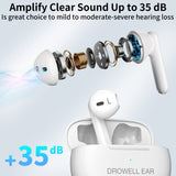 DROWELL EAR Hearing Aids, Hearing Aids for Seniors Rechargeable with Noise Cancelling Hearing Amplifiers for Seniors & Adults Hearing Loss with Portable Charging Case White