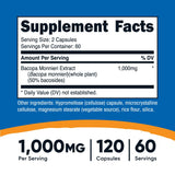 Nutricost Bacopa Monnieri 1,000mg, 120 Capsules (60 Servings) - Non-GMO, Gluten Free, and Vegetarian Friendly