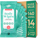 Body Wipes - (14 Pack) - 140 XL Bath Wipes for Adults No Rinse, Adult Wipes for Elderly - Body & Face Gentle Skin Cleansing, Shower Wipes Bathing for Travel, Elderly, Car, Gym, Camping (8x12 Inch)