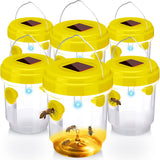 Wasp Trap Solar Powered Bee Trap Reusable Fly Traps Outdoor Hanging Wasp Killer with UV LED Light Flying Insects Bee Killer for Indoor Outdoor Patio Garden Home(Yellow,6 Packs)