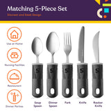 Special Supplies Adaptive Utensils (5-Piece Kitchen Set) Wide, Non-Weighted, Non-Slip Handles for Hand Tremors, Arthritis, Parkinson’s or Elderly Use - Stainless Steel (Black)