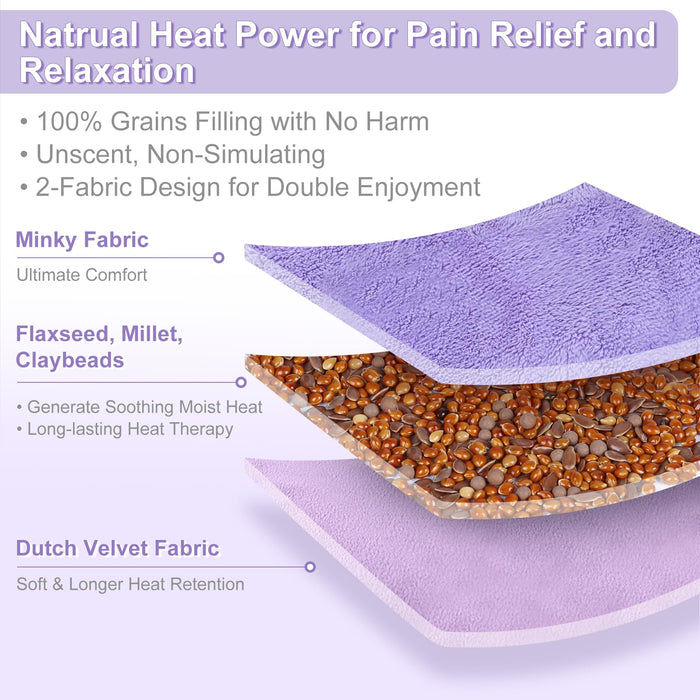 SuzziPad Microwave Heating Pad for Pain Relief, 7x18 Microwavable Heating Pads for Cramps, Muscle Ache, Joints, Neck Shoulder, Bean Bag Moist Heat Pack, Warm Compress, Purple