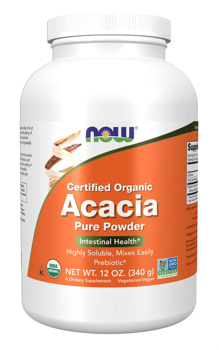 NOW Supplements, Acacia Pure Powder, Certified Organic, Highly Soluble, Mixes Easily, Intestinal Health*, 12-Ounce