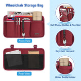 FINPAC Wheelchair Side Storage Bag w/Cup Holder, Wheelchair Armrest Accessories Pouch with Pen Slot and Reflective Strips for Power Wheelchairs, Walkers, Rollators, Seniors (Burgundy)