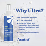 ASUTRA Ultra Topical Magnesium Oil Spray with OptiMSM, 4 Fl Oz | Rapid Absorption | Odorless and Non-Greasy
